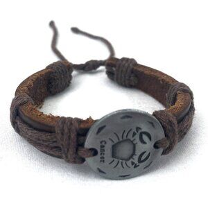 Zodiac Cancer Crab Brown Leather Adjustable Bracelet Constellation Jewelry